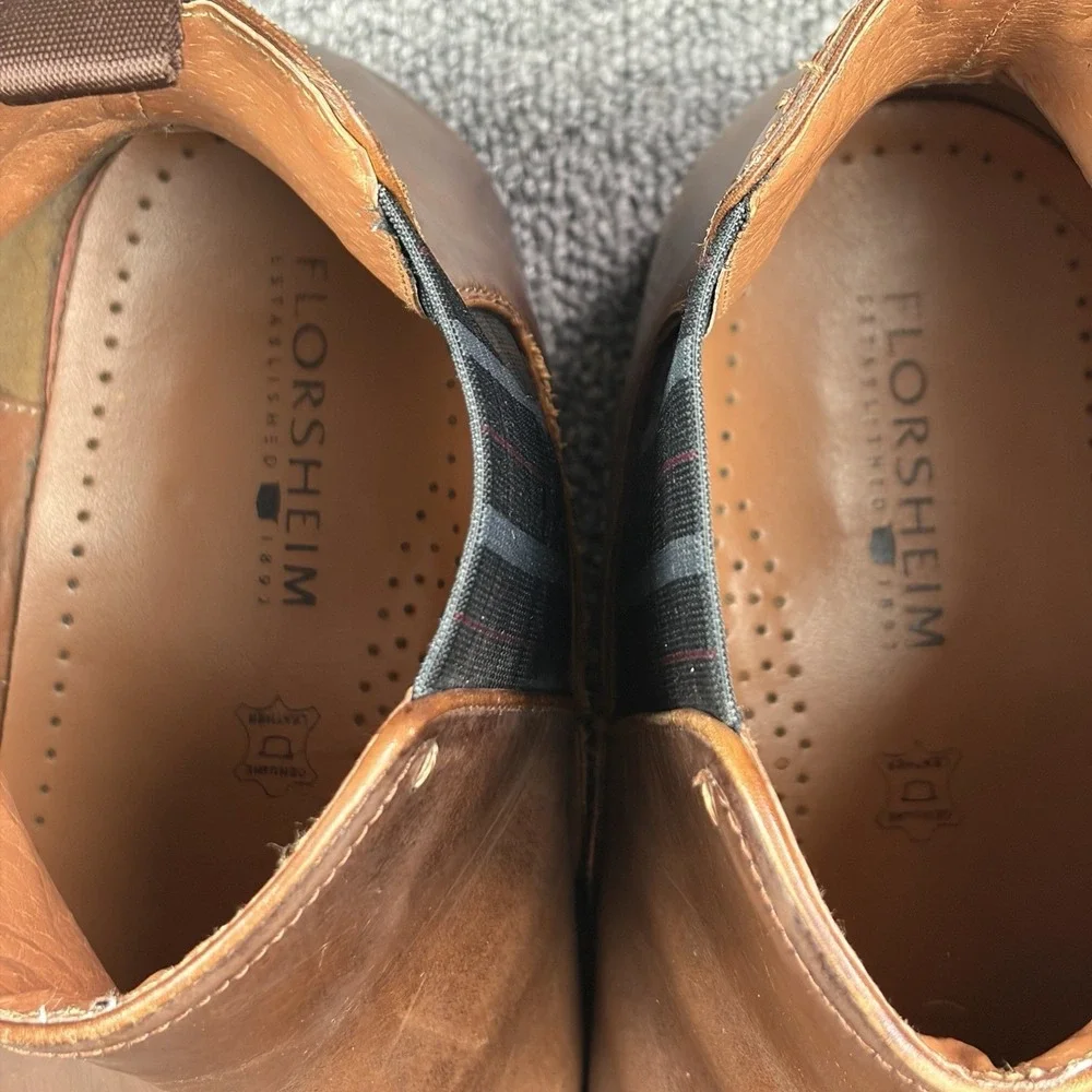 Florsheim Chelsea Boots Mens 13 M Brown Leather Plaid Pull On Dress 11834-200